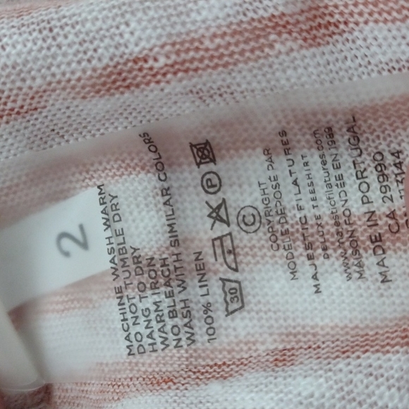 Majestic Filatures coral striped linen top M - Picture 7 of 7